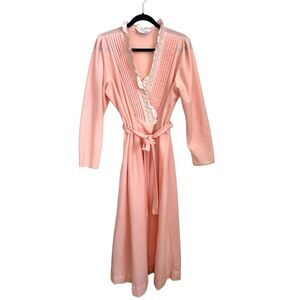Sabrina Vintage Old Hollywood Pink Lace Satin Trim‎ wrap Robe women's OS